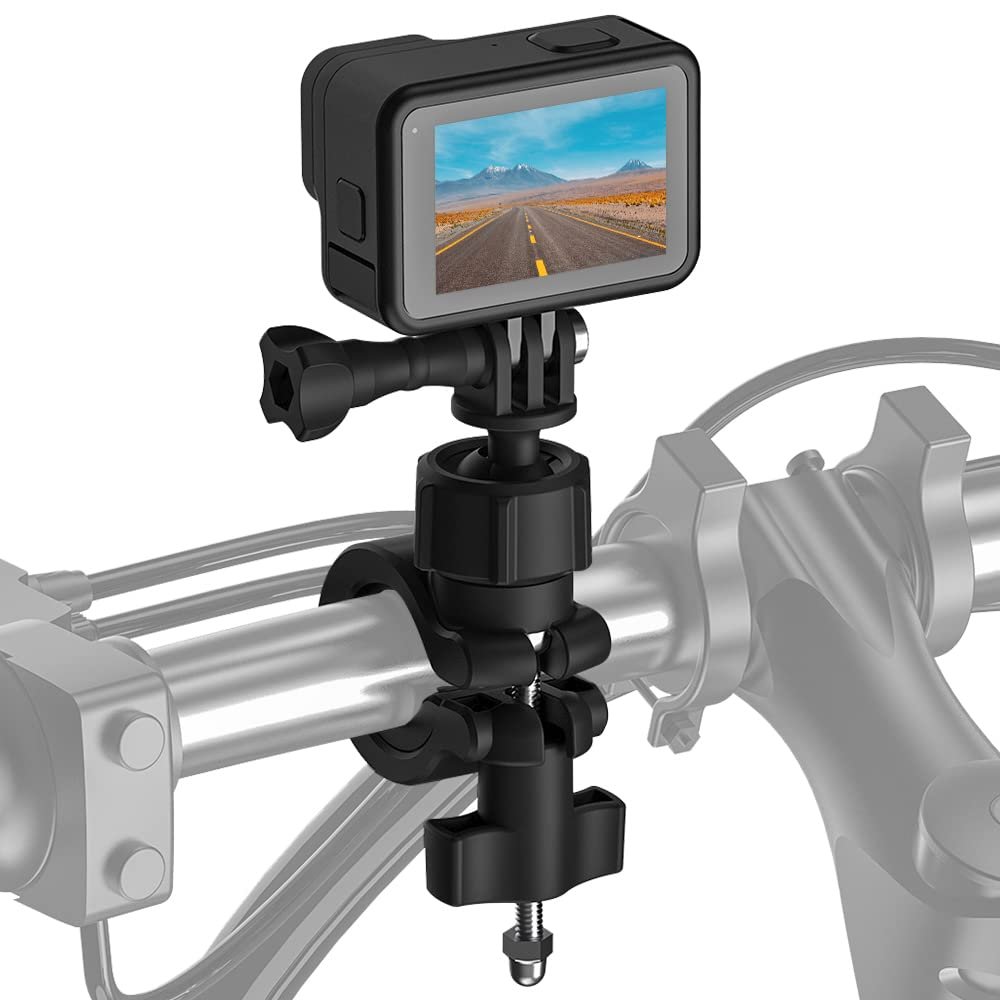 AFAITH Handlebar Bike Pole Mount Motorcycle Clamp Mount Accessories for GoPro Hero 13/12/11/10/9/8/7 Insta360 X3 Ace Pro 2 DJI Osmo Pocket 3 AKASO Campark and Other Action Cameras-360 Degree Rotation