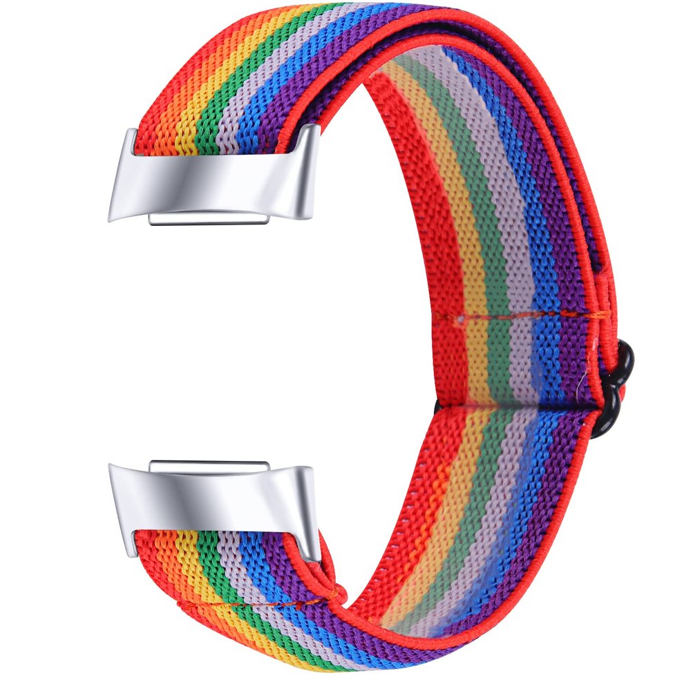 Chofit Adjustable Elastic Nylon Bands Compatible with Fitbit Charge 5,Colorful Breathable Stretchy Sports Replacement Wristband for Fitbit Charge 5 Women Men (Rainbow)