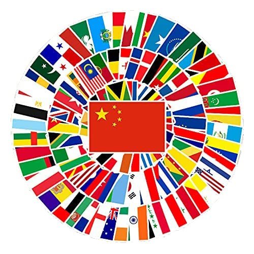 105 Pack National Flag Stickers Water Bottles Laptop Car Phone Guitar Skateboard Computer Aesthetic Country Map Vinyl Sticker Waterproof Cute Trendy Decals for Girls Teens Boys Adults