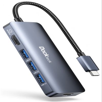 Dockteck USB-C Hub Adapter - 5 in 1 with HDMI 4K 60Hz, 3 USB 3.0 and 100W PD for MacBook Air/Pro M1/M2, iPad Pro/Air, Steam Deck, Surface Pro 8