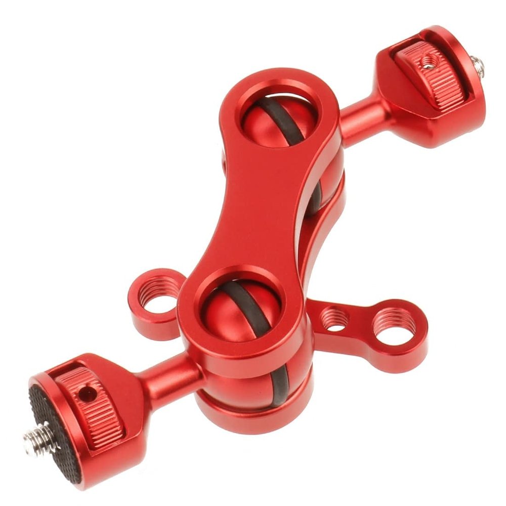 BGNing Articulating Magic Arm Double 1/4 Ball Head Connect Adapter Crab Clamp 3/8 Mount for Lights Field Monitor Camera Stand Bracket (Red)