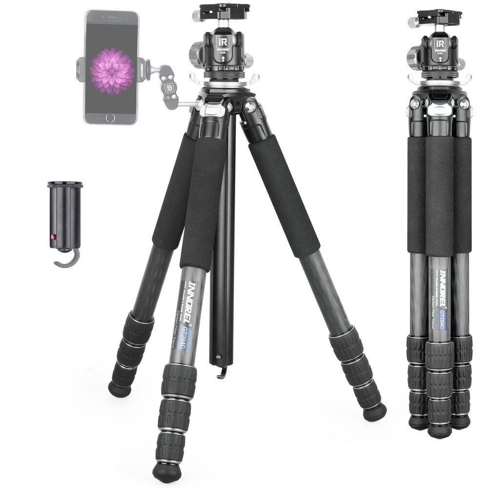 Carbon Fiber Tripod-INNOREL GT284C Professional Compact Tripod for DSLR Camera Heavy Duty Stand with Low Gravity Center Ball Head Special-Shaped Center Column 1.14in/29mm Tube Max Load 44lbs/20kg
