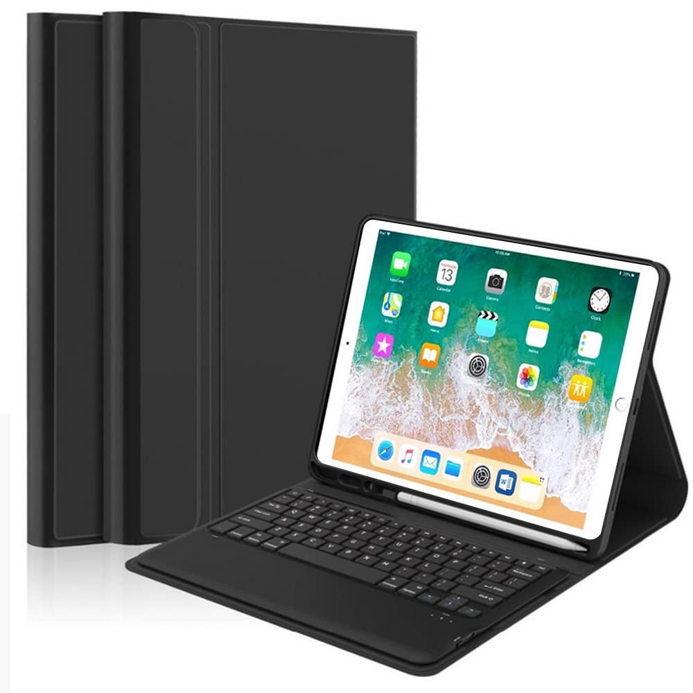 QYiiD Keyboard Case for iPad Pro 12.9-inch 2017/2015 (Old Model, 2nd & 1st Generation, Ultra-Thin PU Leather Case with Wireless Detachable Keyboard - with Pencil Holder, Black