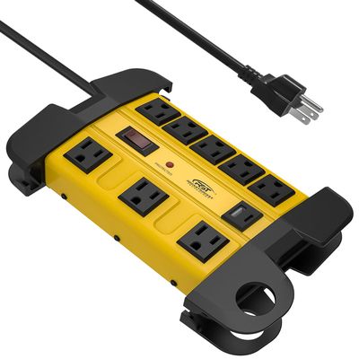 Heavy Duty Surge Protector Power Strip with 2 USB Ports, CRST 8-Outlet Metal Industrial Power Block with 15A Circuit Breaker, 6ft Extension Cord, 1350 Joules for Workshop, Garage, Office, Shop