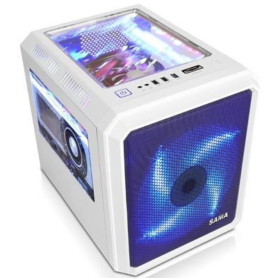 EDIY Side Panel PC Case for Desktop Computer MATX Motherboard Water Cooling Game Mini PC Chassis with 2 Mute Fans Excellent Heat Radiation, White