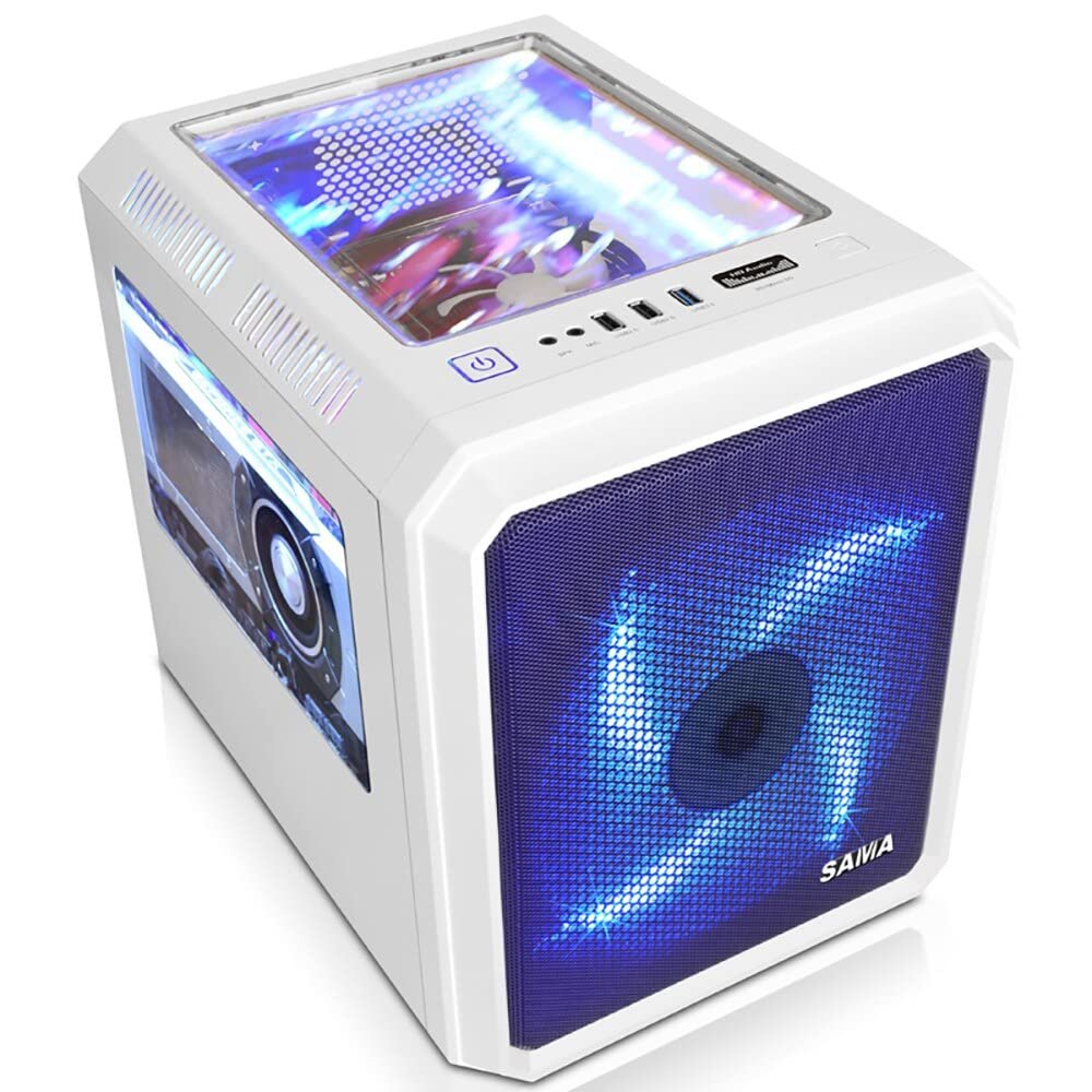 EDIY Side Panel PC Case for Desktop Computer MATX Motherboard Water Cooling Game Mini PC Chassis with 2 Mute Fans Excellent Heat Radiation, White