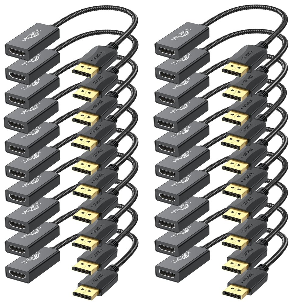 DisplayPort to HDMI Adapter 4K, 20-Pack, Display Port DP to HDMI Adapter Cable Male to Female Compatible with Computer, Monitor, TV, Projector (20, Black)