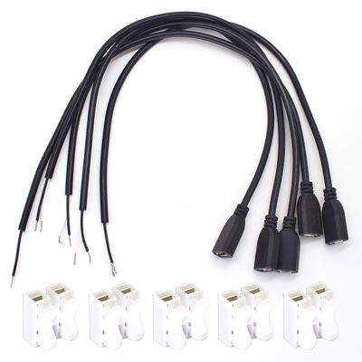 5pcs 0.3M/1ft 12inch Micro USB Female Jack 5V 3A 22AWG 2 Wires Power Pigtail Cable DIY Black