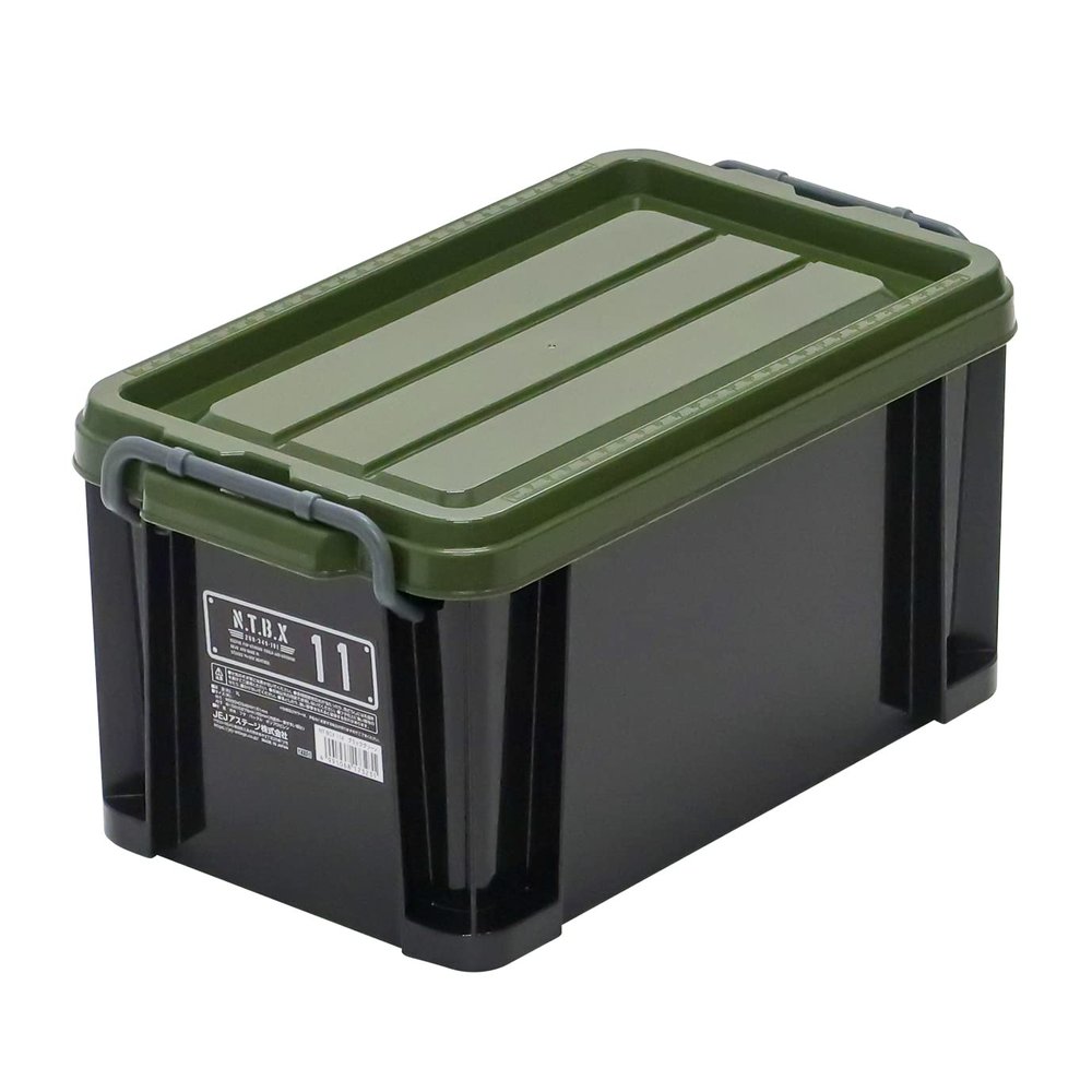 JEJ Astage Storage Box [X Series NT Box #11], Black Green, Disaster Prevention, Width 7.9 x Depth 13.4 x Height 7.1 inches (20 x 34 x 18 cm), Made in Japan, Stacked