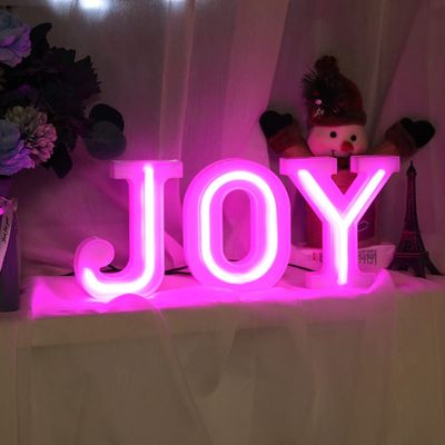 GUOCHENG JOY Neon Letters Sign 1 Pack 3pcs JOY Set LED Neon Marquee Light Alphabet Free Standing Light up Word Lamps for Home Bedroom Nursery Wall Christmas Decorations(Pink)