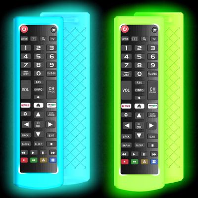 2Pack Case for LG TV Remotes, Cover for LG Smart TV Remote Control AKB75095307 AKB75375604 AKB74915305 Original, Replacement Silicone Skin Sleeve Glow in The Dark Green Blue