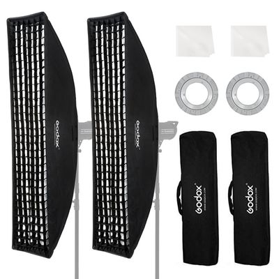 Godox 2PCS FW30x120cm/12 x47 Bowens Mount Strip Honeycomb Grid Softbox,Detachable Strip Soft Box with Bowens Mount Speedring,Curved Grid Softbox for Studio Strobe Flash Portrait Product Photography
