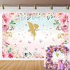 Floral Fairy Butterfly Backdrop Spring Pink Gold Flower Princess Butterflies Birthday Background Girl Princess Wonderland Birthday Baby Shower Tea Party Studio Decoration Props 7x5FT view 1