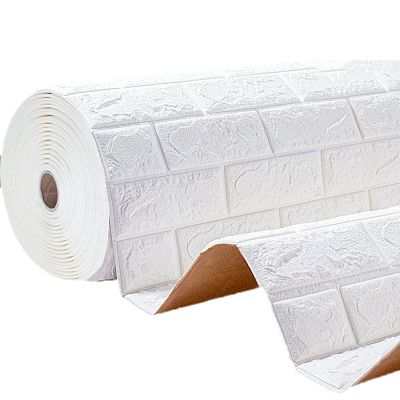 3D Foam Self-adhesive Wallpaper Roll, White Brick Pattern Wall Sticker For Living Room, Home Office, Used For Interior Wall Soundproof And Moisture-proof Decoration Rolling (Size:70300cm,Color:White)