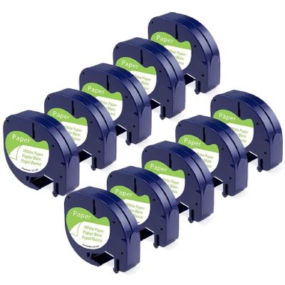 10-Pack Aonomi Compatible with DYMO Letratag Label Maker Refills White Paper 91330 10697 1/2" X 13' 12mm X 4m Black On White Label Tapes for DYMO LetraTag 200B LT-100T LT-100H QX50 Label Maker