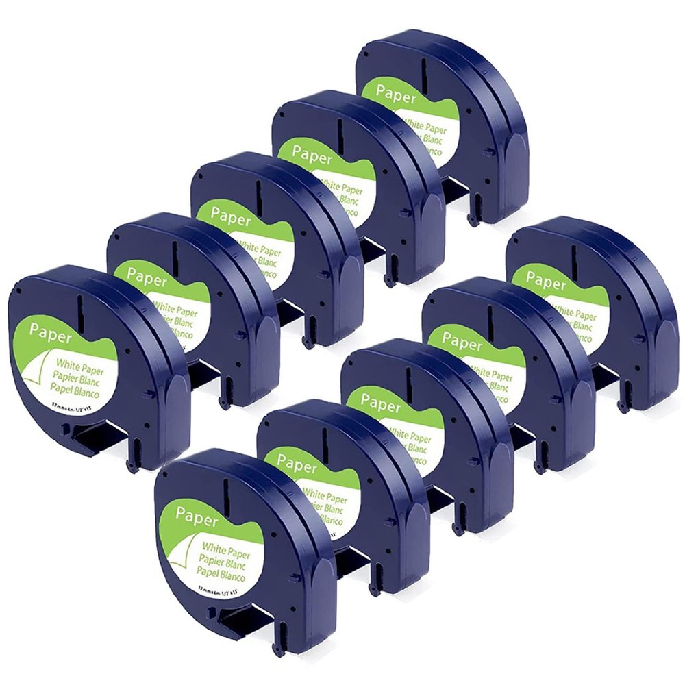 10-Pack Aonomi Compatible with DYMO Letratag Label Maker Refills White Paper 91330 10697 1/2" X 13' 12mm X 4m Black On White Label Tapes for DYMO LetraTag 200B LT-100T LT-100H QX50 Label Maker