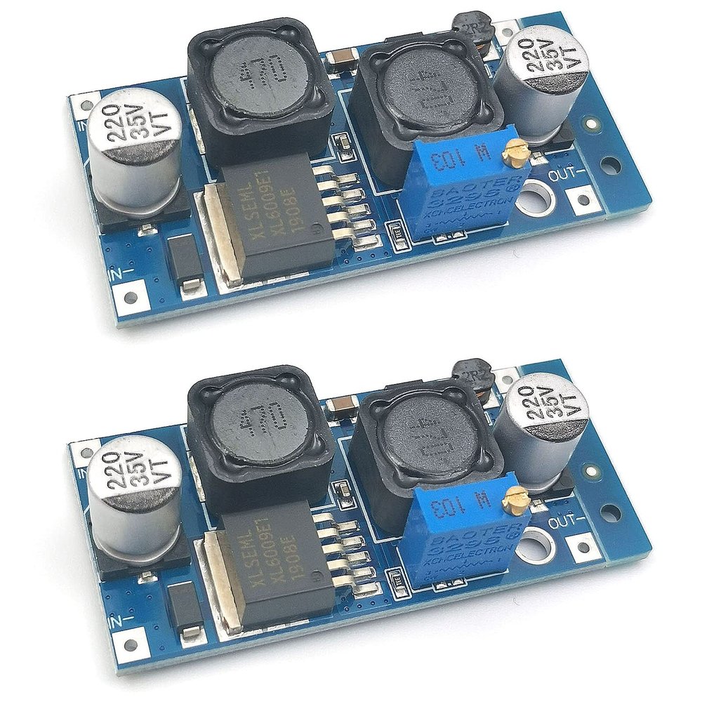 FainWan 2-Pack XL6009 DC-DC Buck Boost Converter, 5-32V to 1.25-35V, Auto Wide Voltage Regulator, Blue, Black, Silver