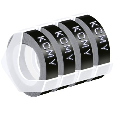 KCMYTONER 1/2 Embossing Label Tape Compatible for DYMO 3D Plastic Labels White on Black Used in Organizer Xpress Pro 1575 1595 1570, Office Mate II 1540 154000, MoTEX E101 E404 Label Makers-4 Pack