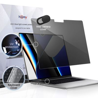 Homy Privacy Screen Protector for New MacBook Pro 16.2 inch 2021-2022. Bonus: Ultra-Thin Keyboard Cover, Web Camera Lens Cover. Easy On-Off Security Filter with Storage Folder for A2485 M1 Pro, M1 Max