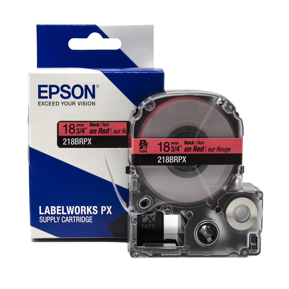 Epson LABELWORKS 218BRPX Genuine PET (Polyester) Tape Cartridge - Black on Red Label Maker Tape - 3/4" (18MM) Wide, 30'