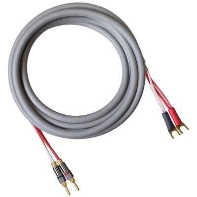 Blue Jeans Cable Canare 4S11 Speaker Cable, with Ultrasonically-Welded Conventional (Non-Bi-Wire) Terminations, (One Cable - for one Speaker); Assembled in The USA (50 Foot, Grey, Bananas to Spades)
