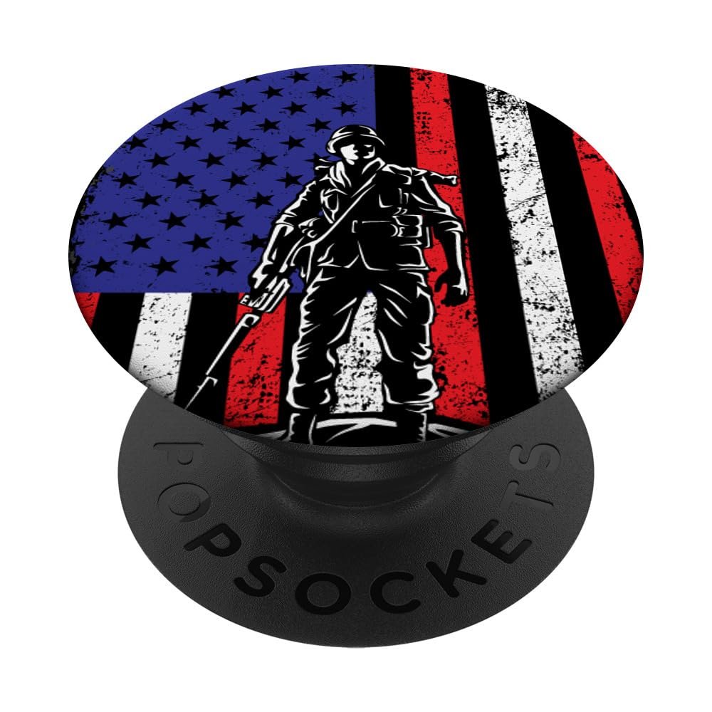 For Patriotic Veteran Army - Vintage American Flag Military PopSockets Adhesive PopGrip