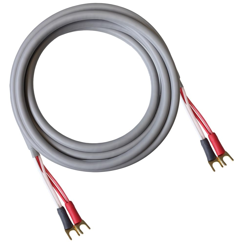 Blue Jeans Cable Canare 4S11 Speaker Cable, with Ultrasonically-Welded Conventional (Non-Bi-Wire) Terminations, (One Cable - for one Speaker); Assembled in The USA (20 Foot, Grey, Spades to Spades)