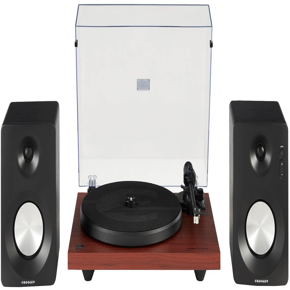 Crosley KT6101-MA Belt-Drive Bluetooth Turntable with Built-in Preamp and Included Speakers, Mahogany