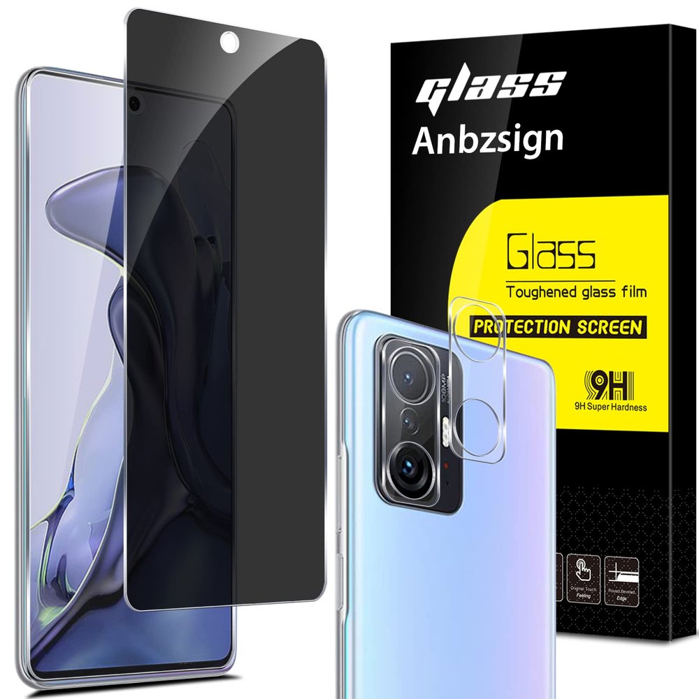 Anbzsign Xiaomi 11T / Xiaomi 11T Pro (2021) With [2 Pack] Camera Lens Protector and [2 Pack] Privacy Screen Protector, Anti-Spy 9H Hardness Tempered Glass