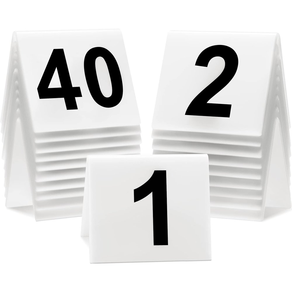 40-Piece Acrylic Table Numbers 1-40 - Double-Sided White Table Tents for Restaurant, Wedding, Party & Banquet