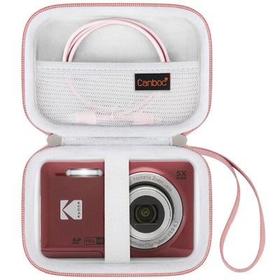 Canboc Hard Case for Kodak PIXPRO Friendly Zoom FZ55 / FZ53 / FZ45 16MP Digital Camera, Mesh Pocket fits SD Card, USB Charging Adapter, USB Cable, Rose Gold