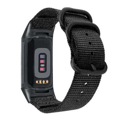 Abanen Nylon Bands for Fitbit Charge 6 / Charge 5, Woven Nylon Quick Dry Band Wrist Strap with Stainless Steel Ring Clasp Adjustable Compatible with Fitbit Charge 5 for Men and Women (Black)