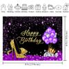 10x8FT Glitter Purple Woman's Birthday Backdrop Golden High Heels Champagne Crown Balloon Photography Background for Adult Woman Girls Happy Birthday Banner Photo Studio Prop view 2
