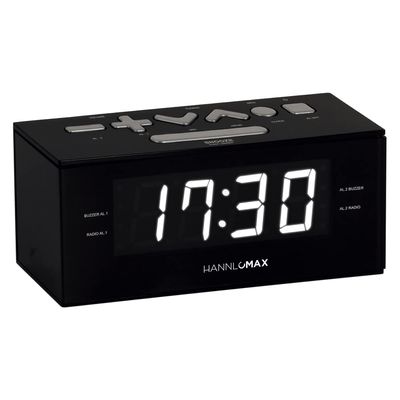 HANNLOMAX HX-144CR Alarm Clock Radio, PLL AM/FM Radio, 1.2" LED Display, Digital Clock with Dual Alarm, AC Operation only. (Black_White LED)