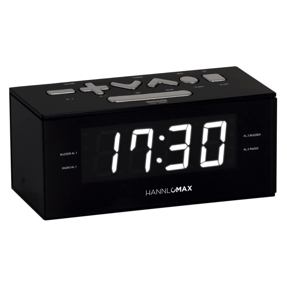 HANNLOMAX HX-144CR Alarm Clock Radio, PLL AM/FM Radio, 1.2" LED Display, Digital Clock with Dual Alarm, AC Operation only. (Black_White LED)