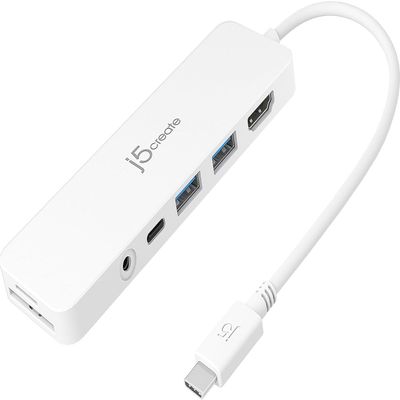 j5create USB-C Mini Hub - 4K HDMI, 2 x USB 3.1 5Gbps, microSD & SD Card Reader, 3.5mm Audio Jack, 60W PD Pass-Through Charging (JCD373)