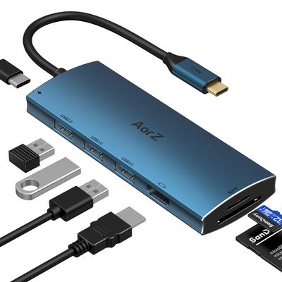 USB C Hub, USB Hub to HDMI Multiport AorZ USB c Dongle Adapter 7 in 1 with 4K HDMI Output,3 USB 3.0 Ports,SD/Micro SD Card Reader,100W PD, Compatible with Macbook,XPS and More Type C Device(Deep Blue)