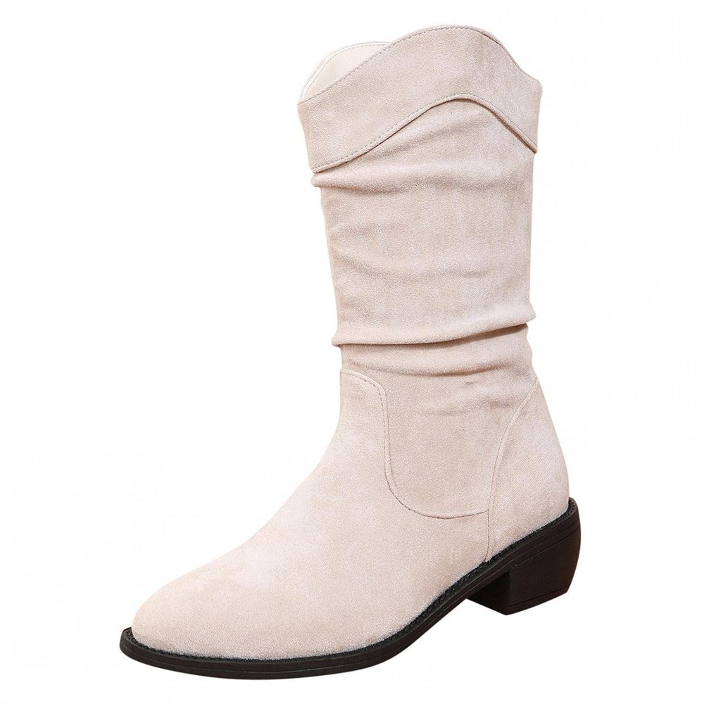 ZBYY Women's Mid Calf Winter Boots Fashion Low Heel Calf Boots Slouch Weather Boots Classic Round Toe Ankle Booties