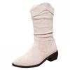 ZBYY Women's Mid Calf Winter Boots Fashion Low Heel Calf Boots Slouch Weather Boots Classic Round Toe Ankle Booties view 1