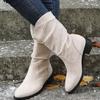 ZBYY Women's Mid Calf Winter Boots Fashion Low Heel Calf Boots Slouch Weather Boots Classic Round Toe Ankle Booties view 2