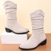 ZBYY Women's Mid Calf Winter Boots Fashion Low Heel Calf Boots Slouch Weather Boots Classic Round Toe Ankle Booties view 3