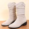 ZBYY Women's Mid Calf Winter Boots Fashion Low Heel Calf Boots Slouch Weather Boots Classic Round Toe Ankle Booties view 4