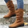 ZBYY Women's Mid Calf Winter Boots Fashion Low Heel Calf Boots Slouch Weather Boots Classic Round Toe Ankle Booties view 2