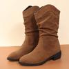 ZBYY Women's Mid Calf Winter Boots Fashion Low Heel Calf Boots Slouch Weather Boots Classic Round Toe Ankle Booties view 3