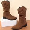 ZBYY Women's Mid Calf Winter Boots Fashion Low Heel Calf Boots Slouch Weather Boots Classic Round Toe Ankle Booties view 4