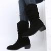 ZBYY Women's Mid Calf Winter Boots Fashion Low Heel Calf Boots Slouch Weather Boots Classic Round Toe Ankle Booties view 3