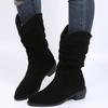 ZBYY Women's Mid Calf Winter Boots Fashion Low Heel Calf Boots Slouch Weather Boots Classic Round Toe Ankle Booties view 4