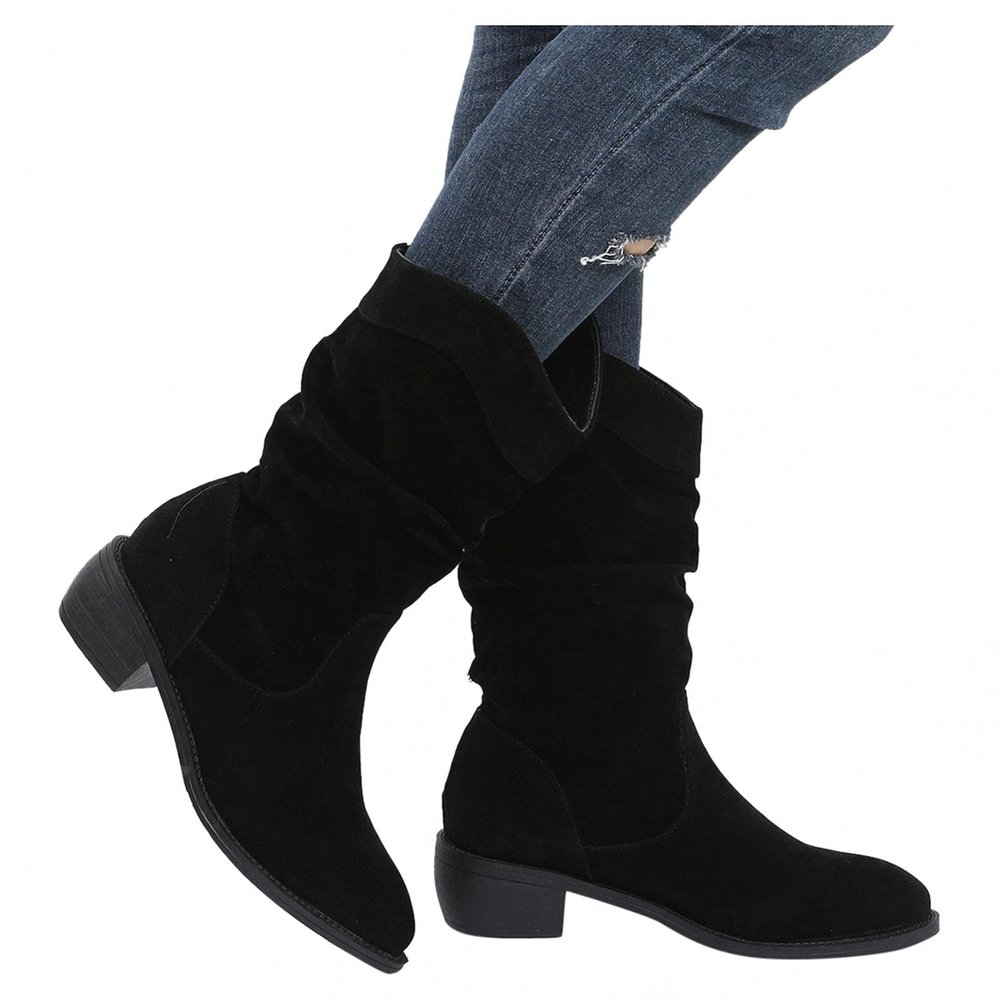 ZBYY Women's Mid Calf Winter Boots Fashion Low Heel Calf Boots Slouch Weather Boots Classic Round Toe Ankle Booties