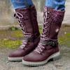 ZBYY Women's Riding Combat Boots,Lace up Mid Calf Military Knee High Booties Wide Calf Motorcycle Riding Winter Boots view 2