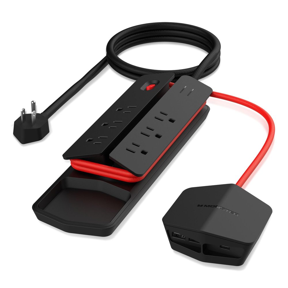 Monster Power Center Vertex Surge Protector with Detachable USB Power Strip, Surge Protector Power Strip - 6 AC Outlets, 2 USB-A Ports &1 USB-C Port